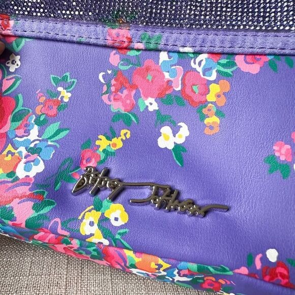 Betsey Johnson Rhinestone Convertible Periwinkle Floral Crossbody Handbag - Picture 4 of 12